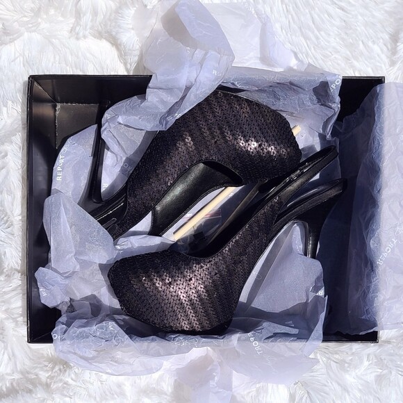 Report Signature Black Sequin Platform 5.5" Stiletto Heels with Box, Size 9.5 - Picture 9 of 10